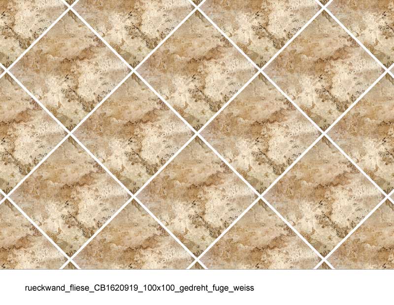 Nahaufnahme von diagonal angeordneten Keramikfliesen in Beige- und Brauntönen, verbunden durch weiße Fugen