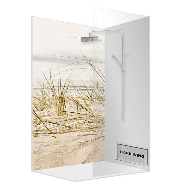 Glas-Duschkabine mit Strandbild und Regendusche von NORLIVING